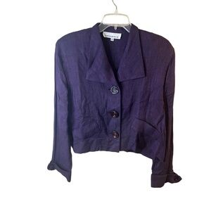 Caroline Rose Purple Shawl Collar Rose Buttons Cropped Lightweight Jacket Medium